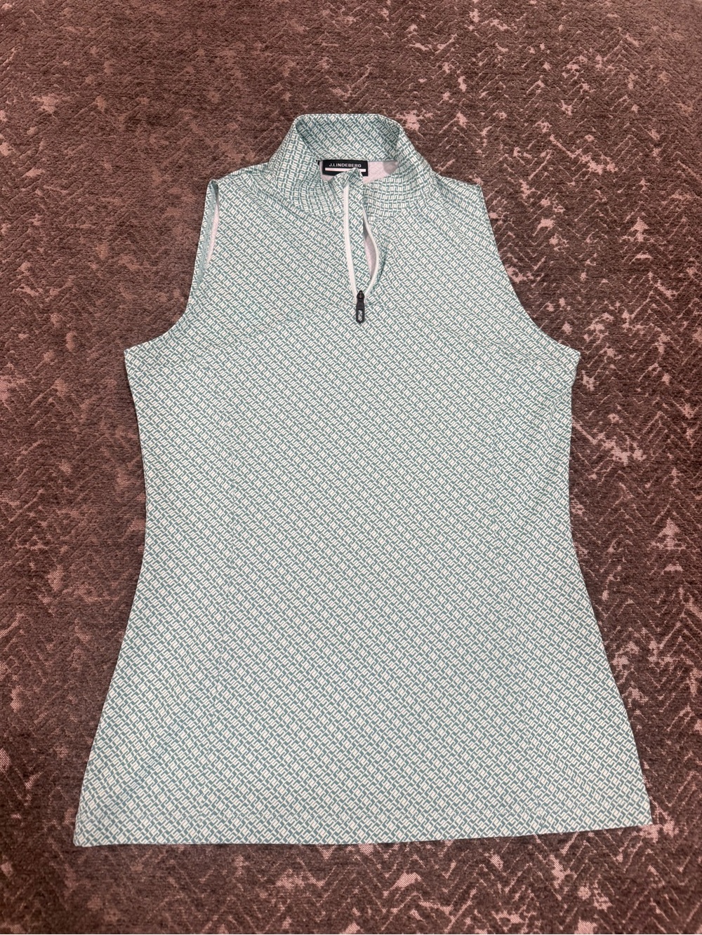 J.Lindeberg Women’s Sleeveless Quarter Zip Golf Tennis Polo Teal White Size S